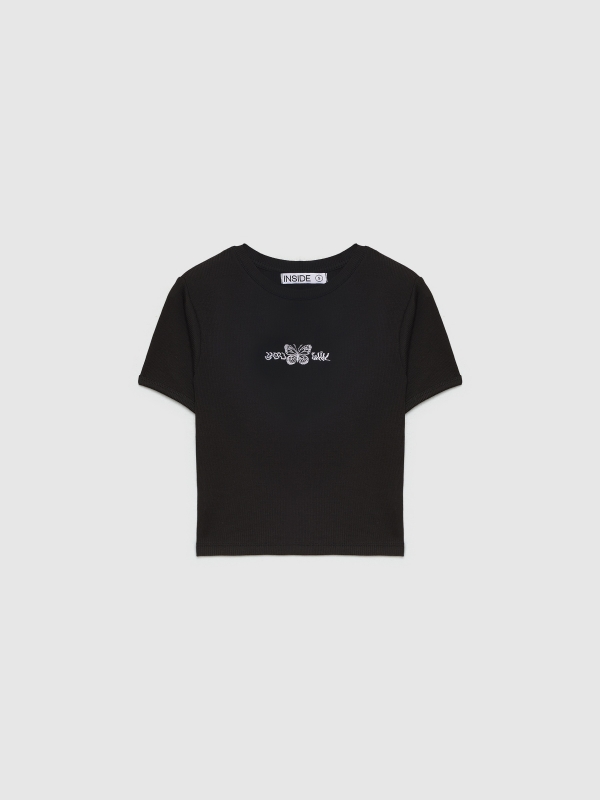  Rib butterfly embroidered T-shirt black