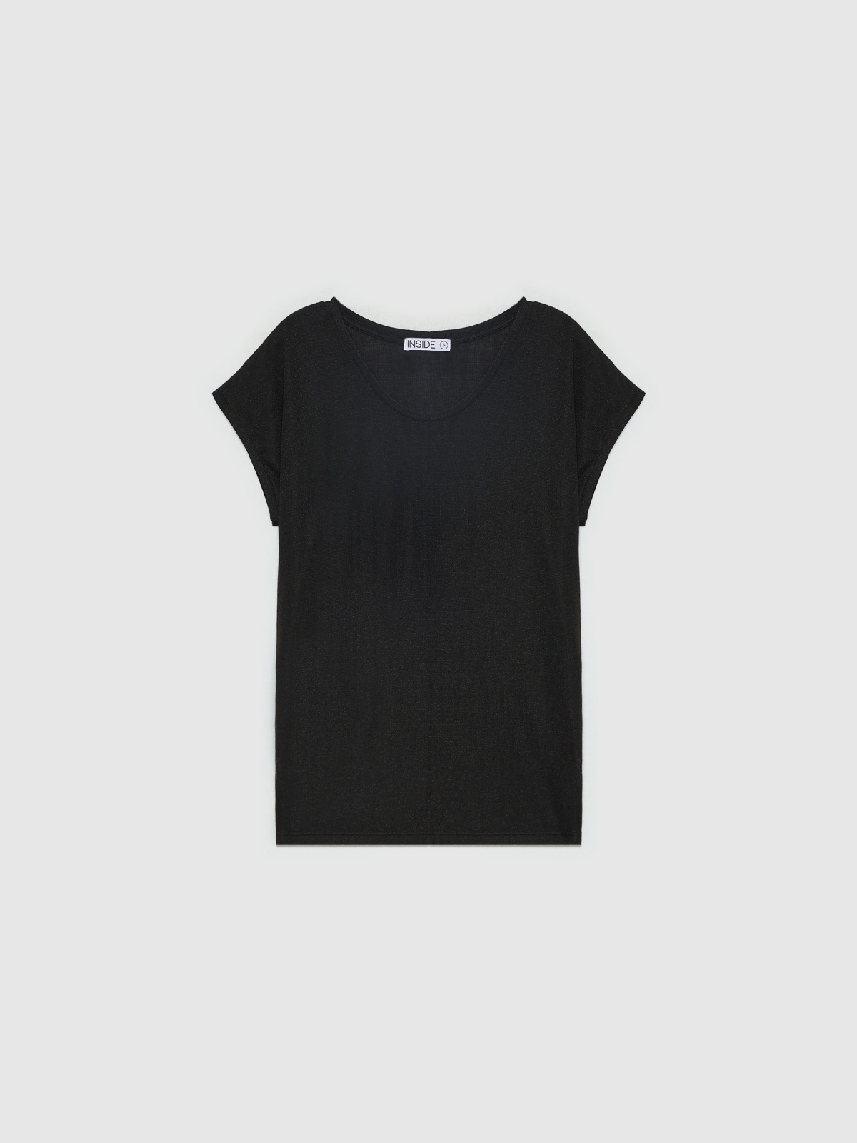  T-shirt com decote em V em lurex preto