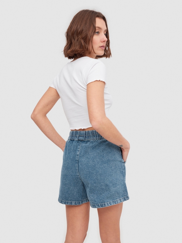 Lightweight denim shorts blue middle back view