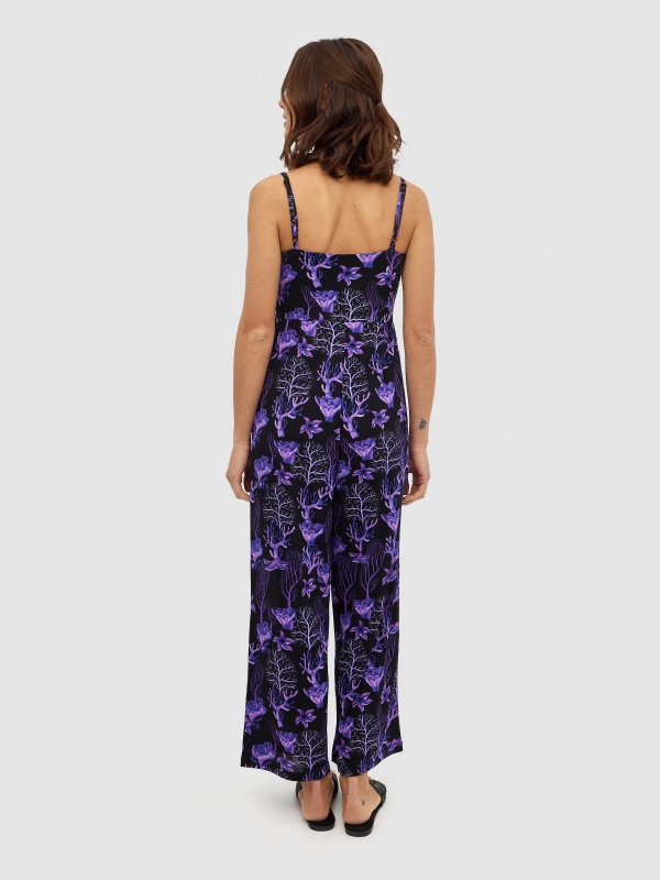 Printed long jumpsuit aubergine middle front view