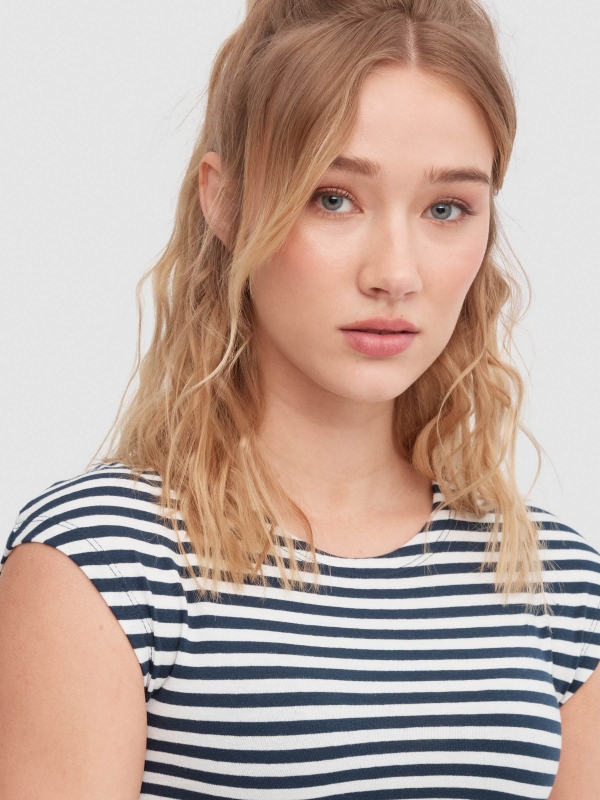 Sleeveless striped top navy detail view