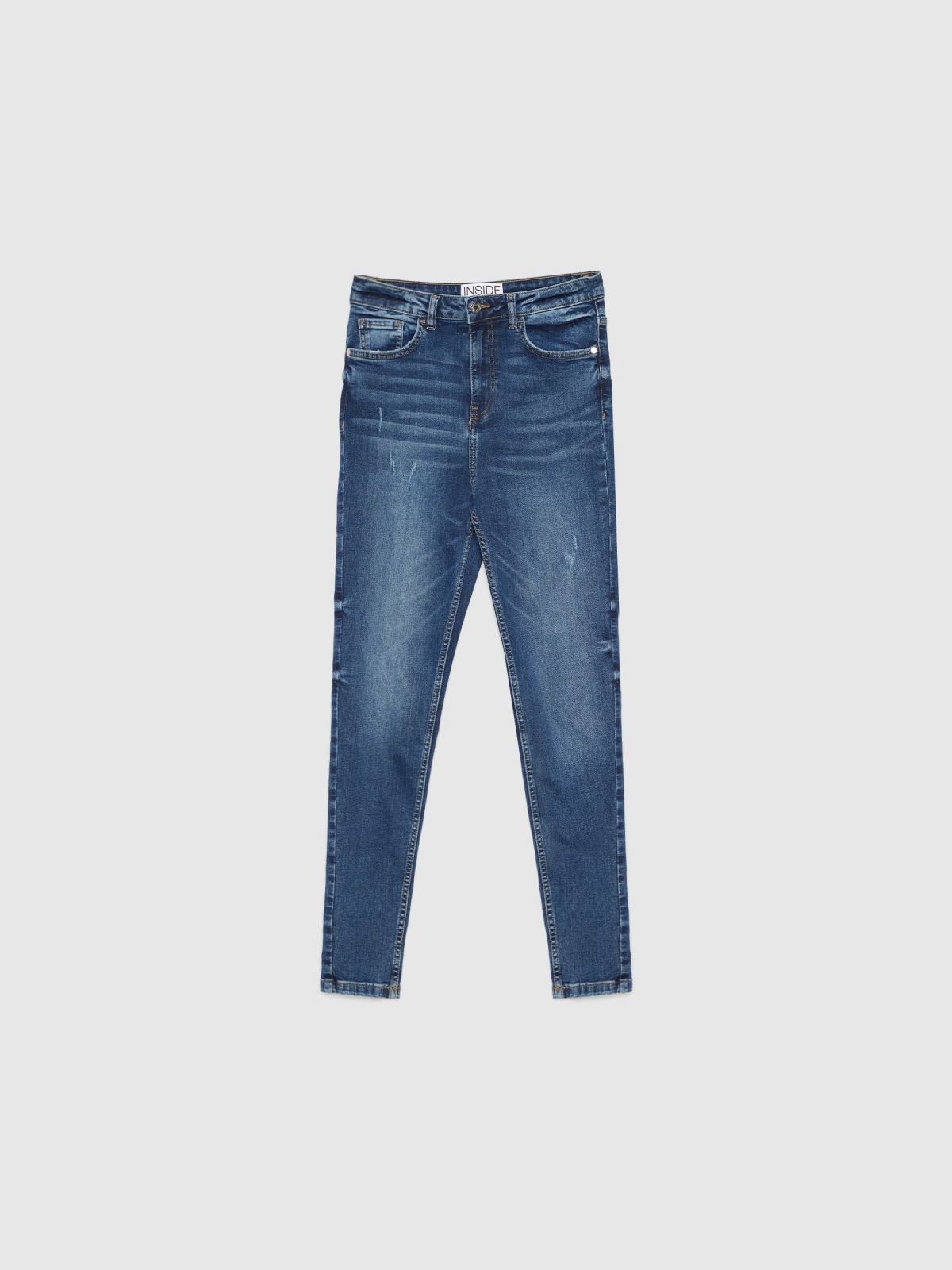  Jeans skinny de cintura alta desgaste azul escuro