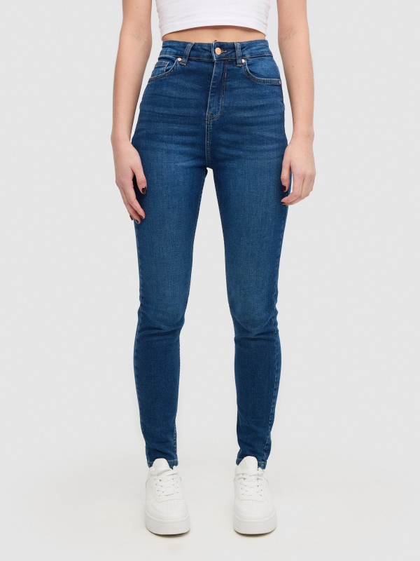 Jeans skinny cintura alta azul vista meia frontal