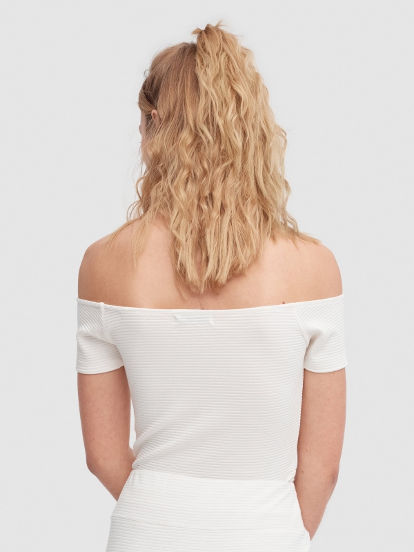 Ribbed boat neck t-shirt white middle back view