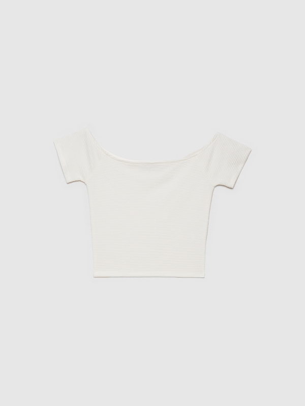  T-shirt canelada pescoço barco branco