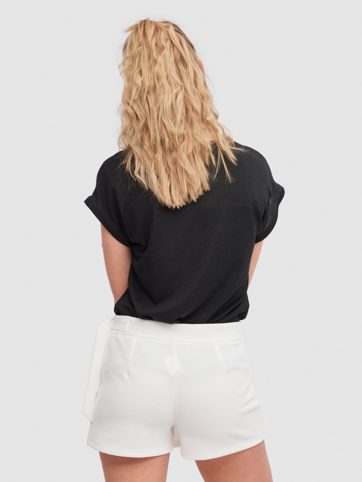 Skort with metal buckle white middle back view