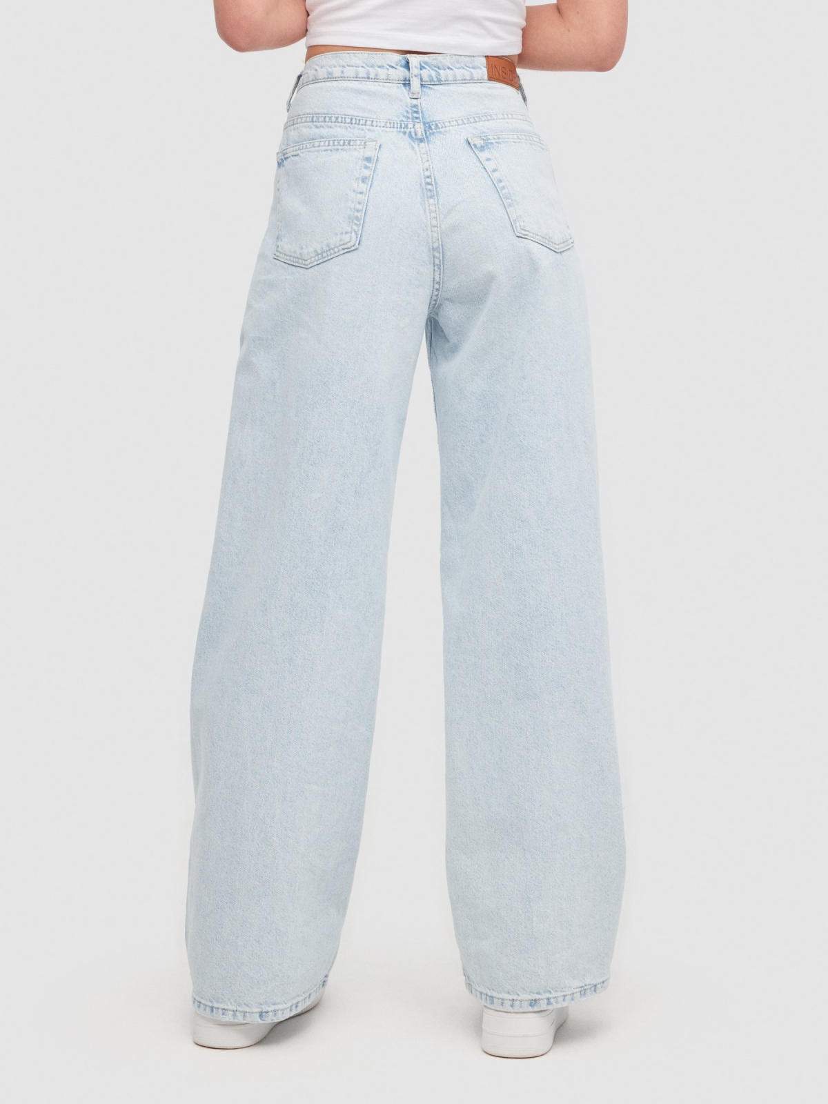 Wide leg jeans seam blue middle back view