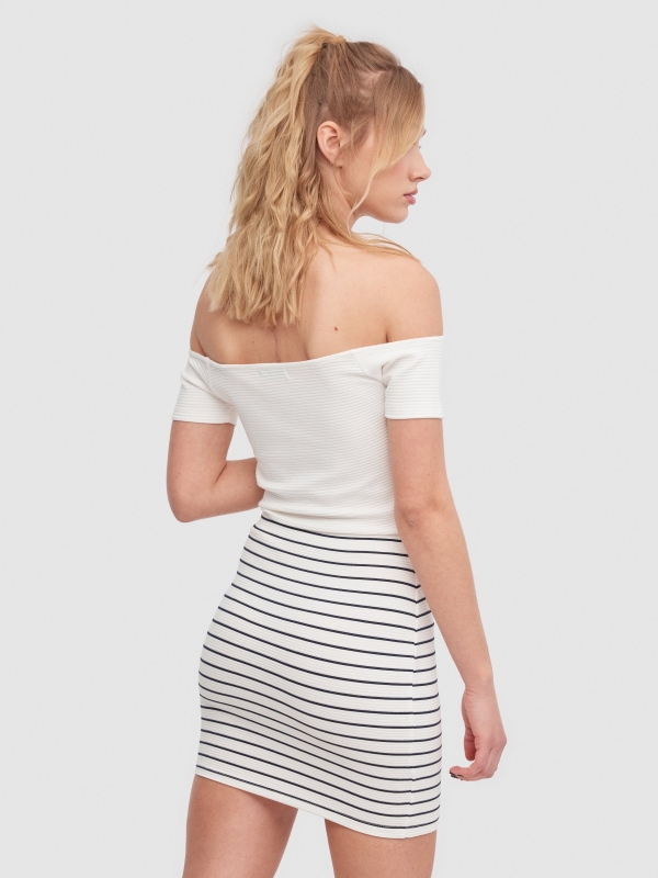 Striped fitted skirt off white middle back view