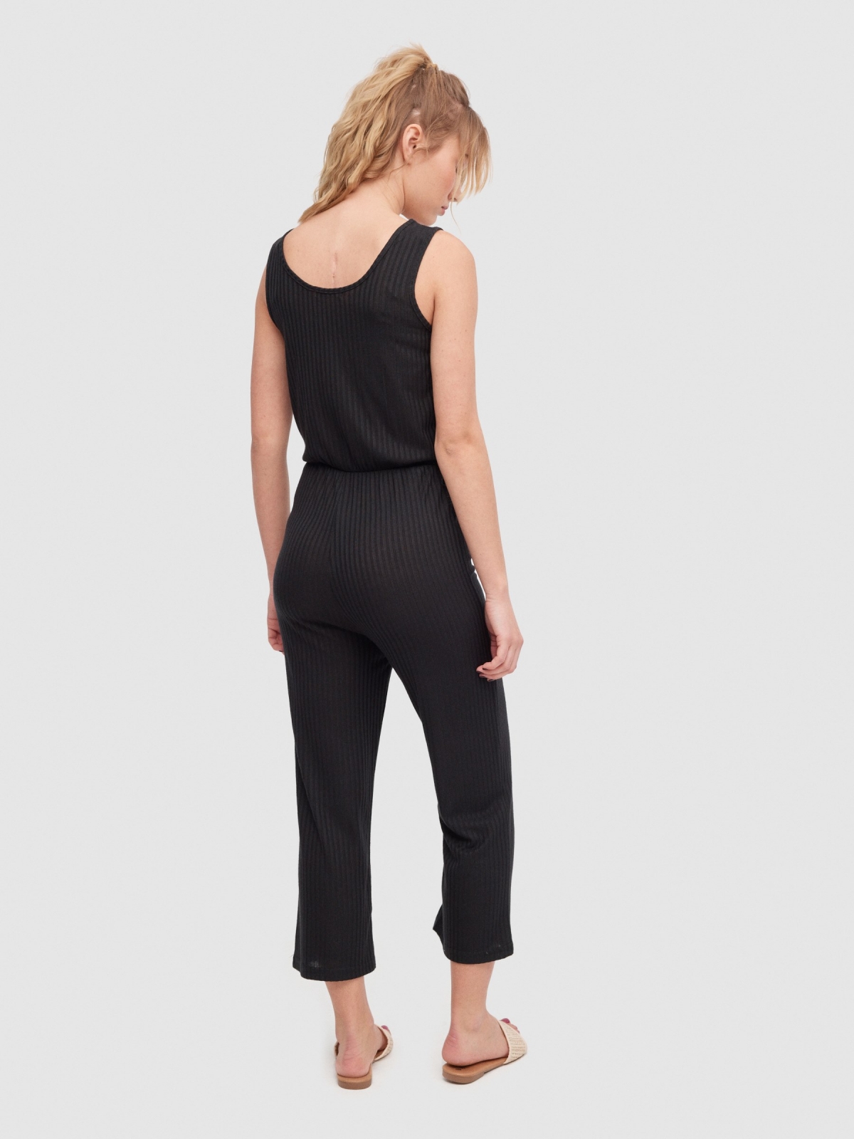 Ribbed strappy jumpsuit black middle front view