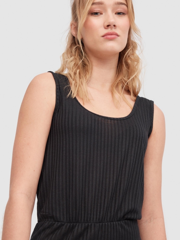 Ribbed strappy jumpsuit black detail view
