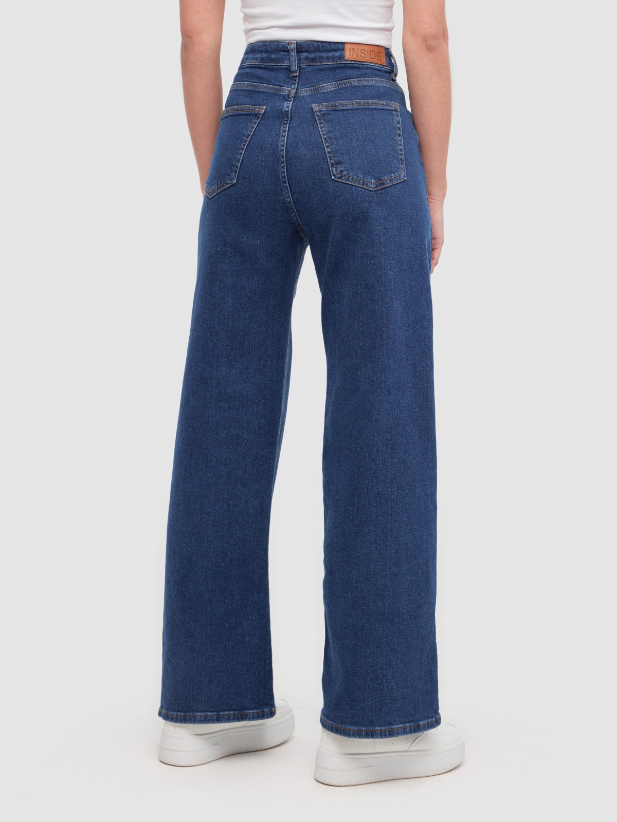 Wide leg jeans dark blue middle back view