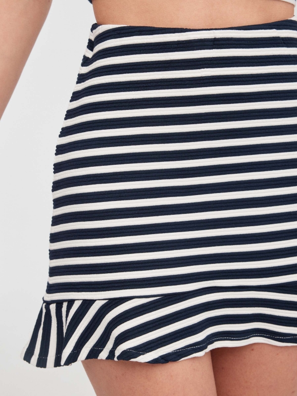 Striped print ruffle skirt off white detail view