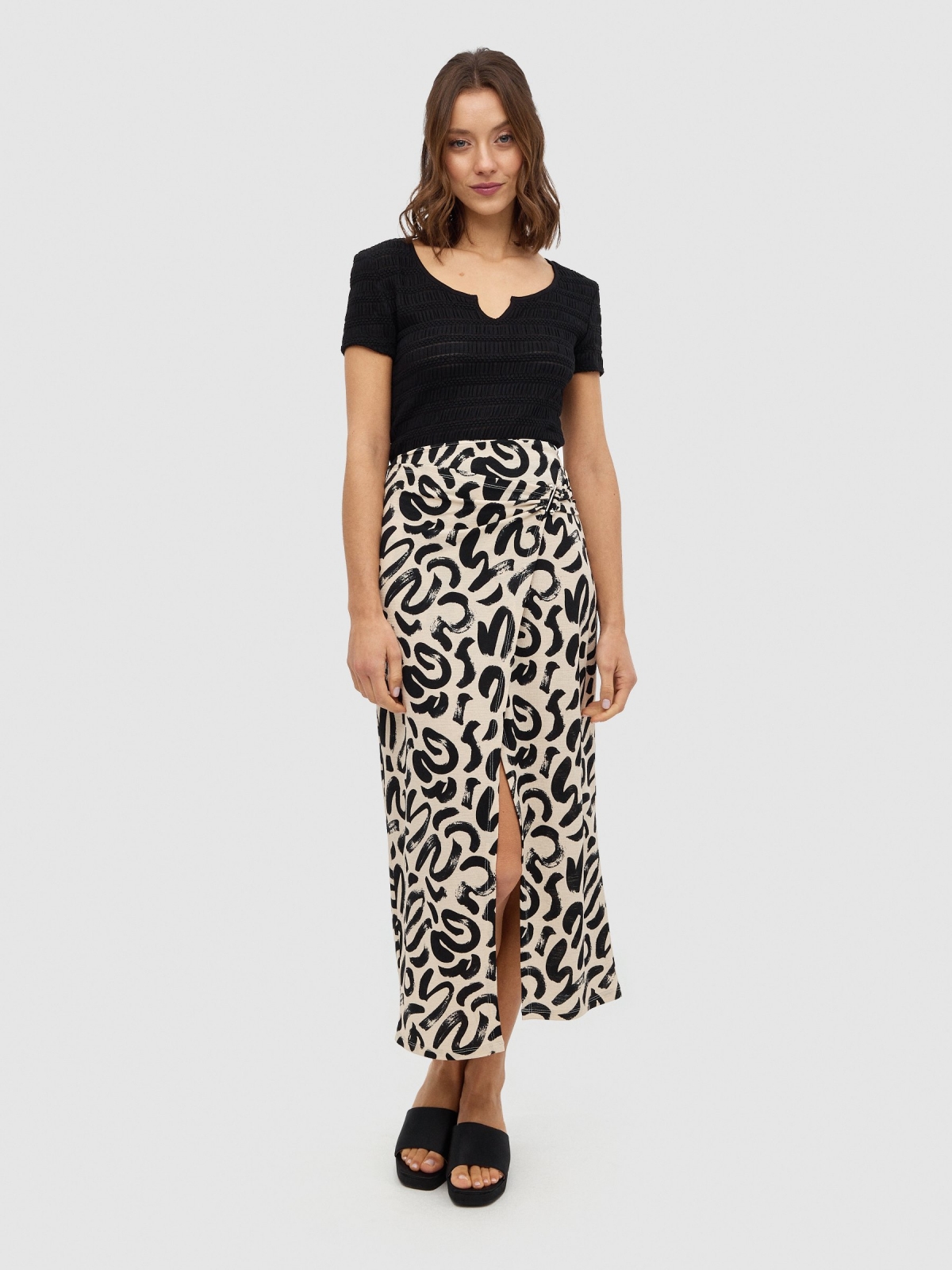 Midi pareo skirt with slit sand middle front view