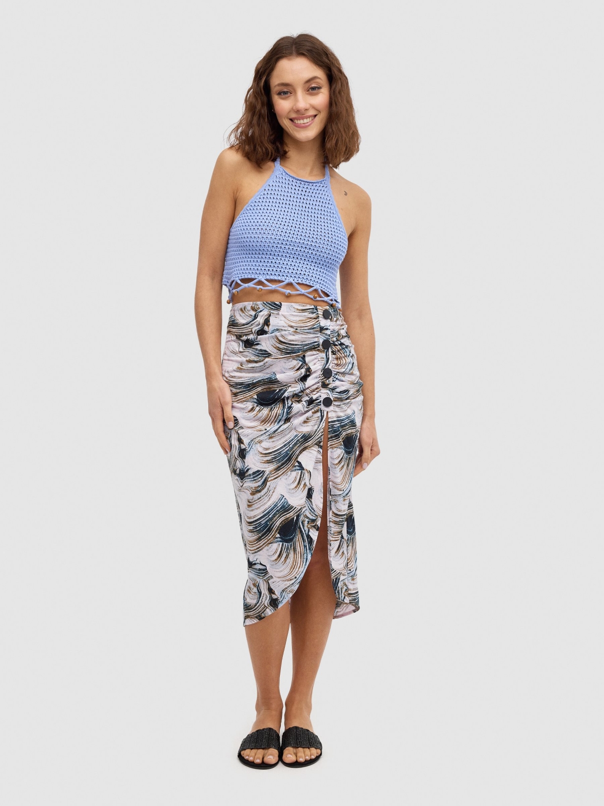 Abstract midi skirt with buttons multicolor middle front view