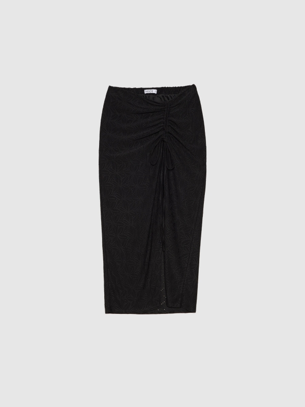  Ruffled midi skirt with slit black