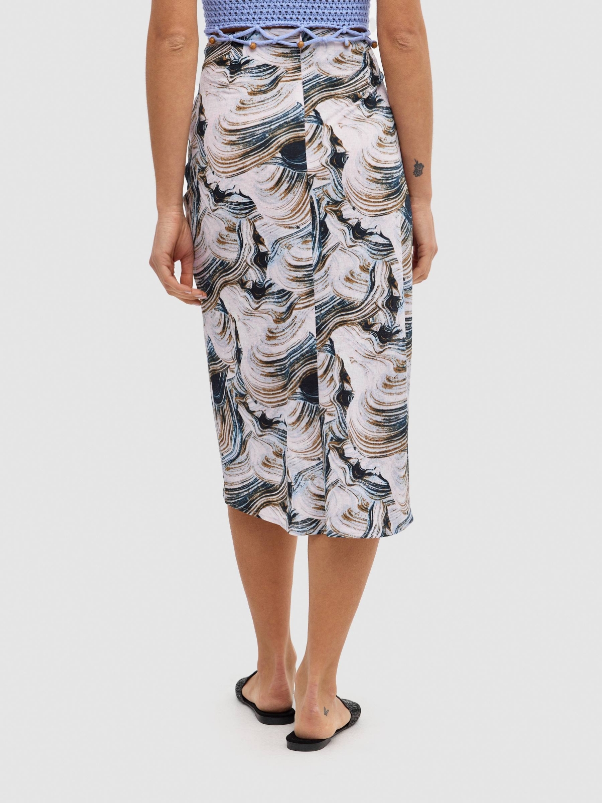 Abstract midi skirt with buttons multicolor front view