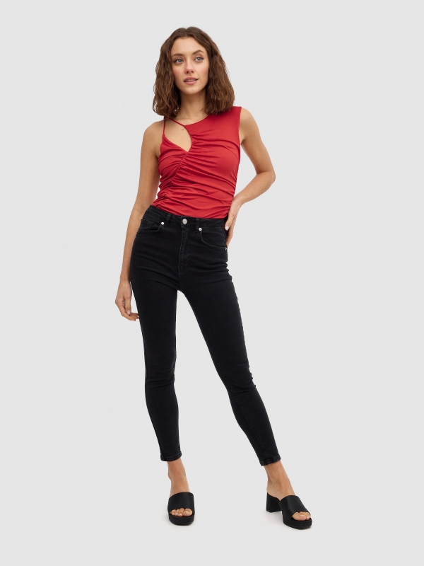 Cut out neck top red front view
