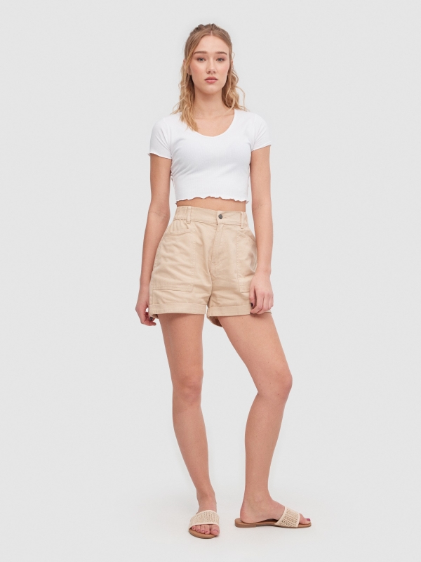 Baggy short sand front view