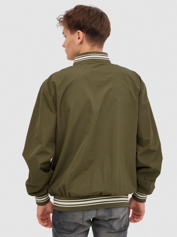 Nylon bomber jacket khaki middle back view
