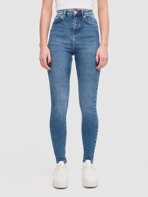 Mid-rise skinny jeans dark blue middle front view