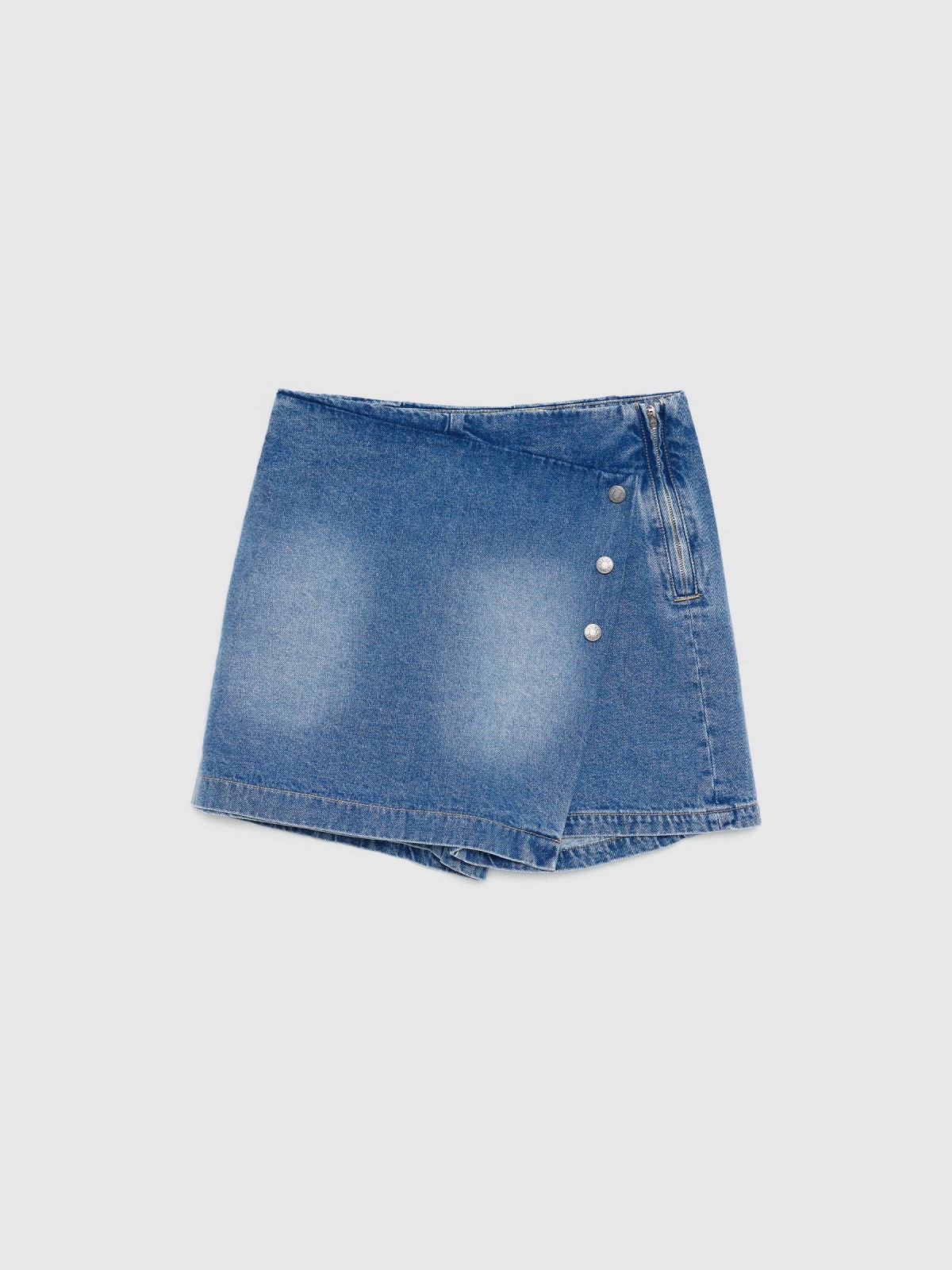  Denim button-down crossover skirt with buttons blue