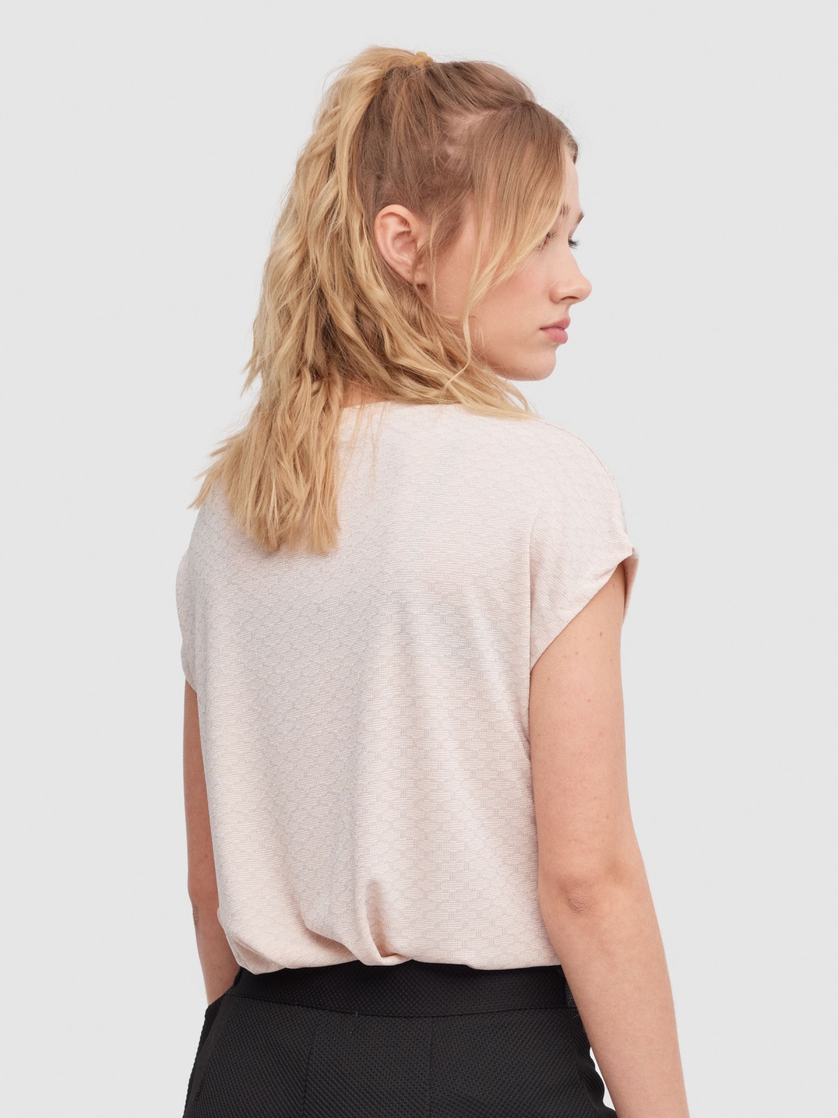 Textured T-shirt powdered pink middle back view