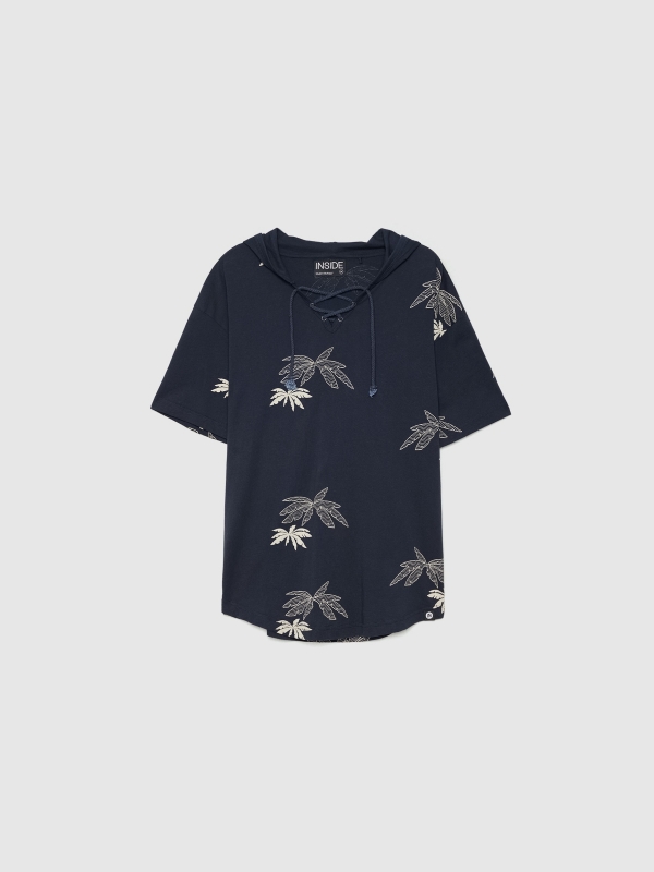  T-shirt com capuz com palmeiras azul marinho