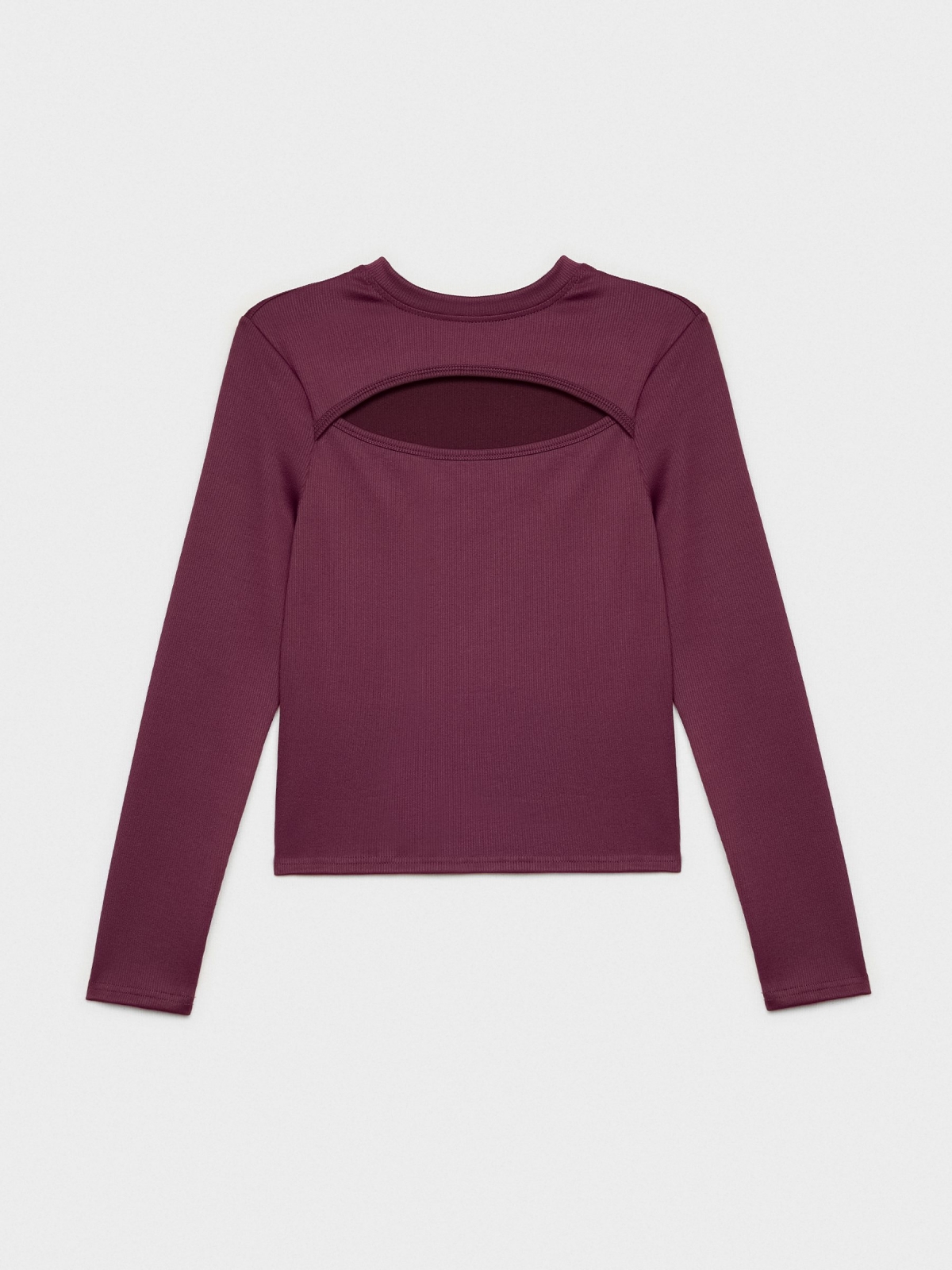  Long-sleeve cut-out ribbed t-shirt aubergine