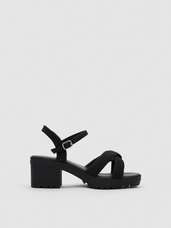 Textured strappy sandal black