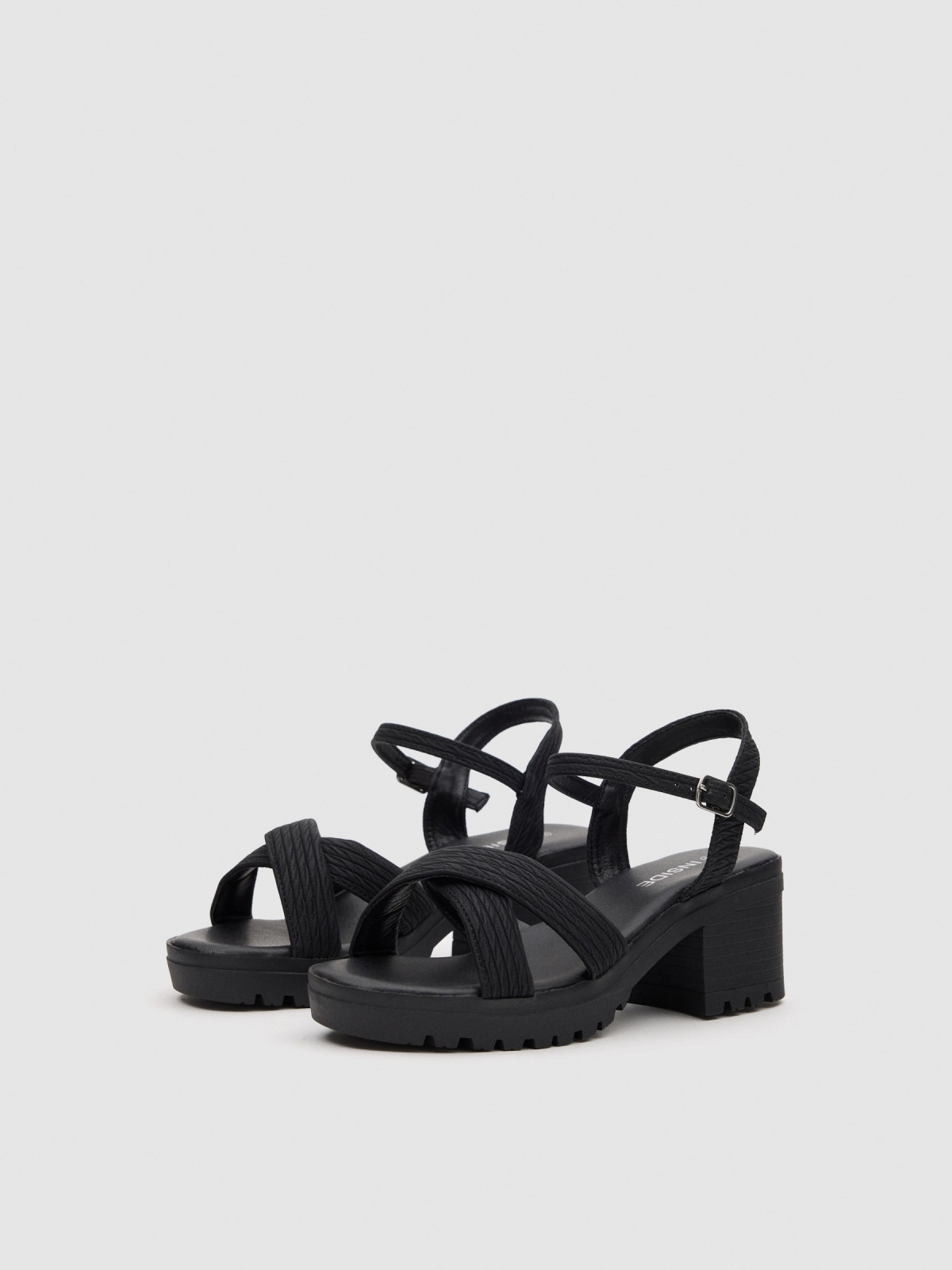 Textured strappy sandal black 45º front view
