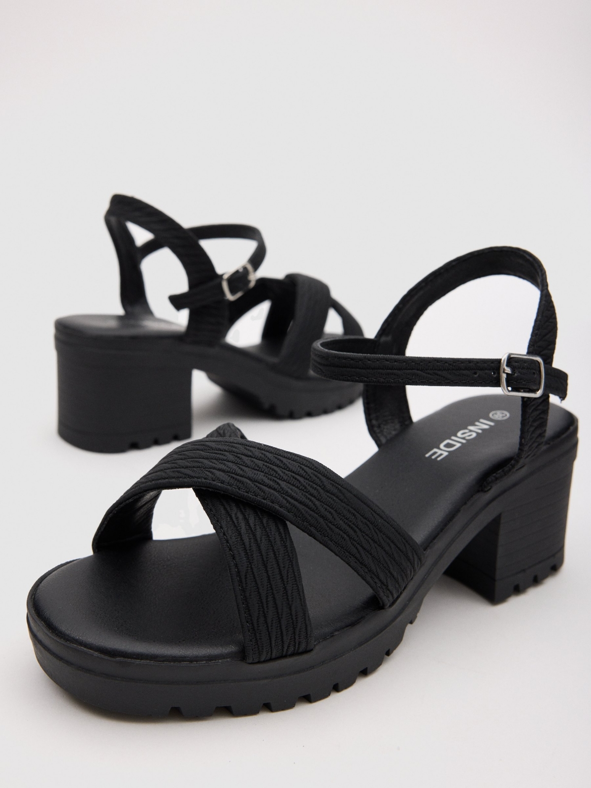 Textured strappy sandal black detail view
