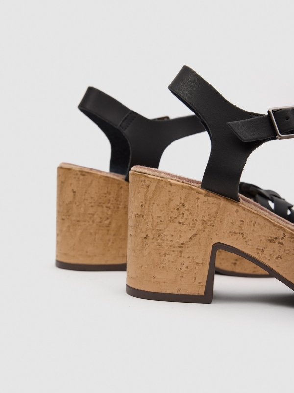Leatherette straps sandal black detail view