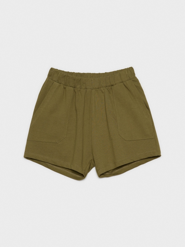  Shorts de cintura elástica com bolsos verde água