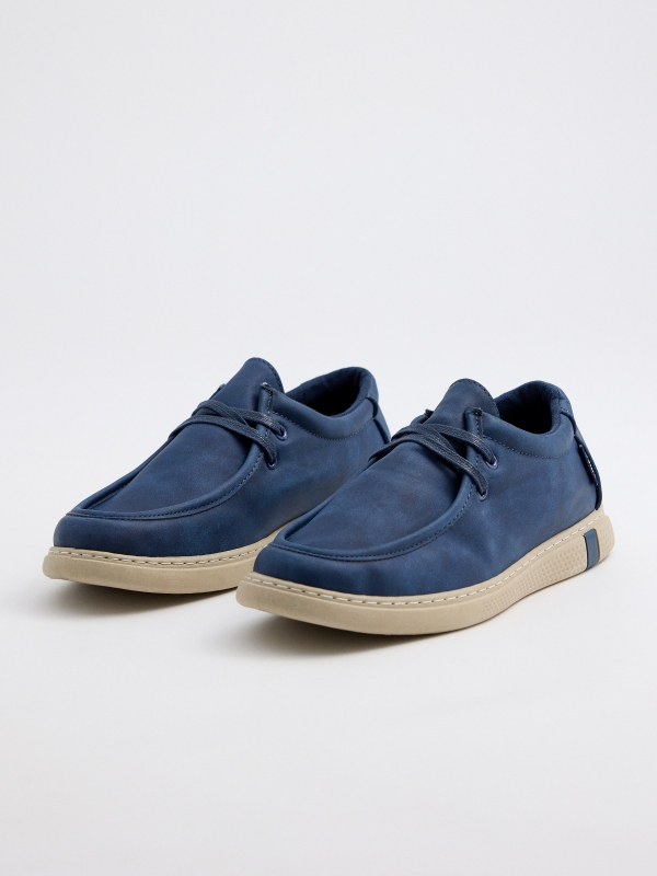 Navy blue wallabee shoe navy 45º front view