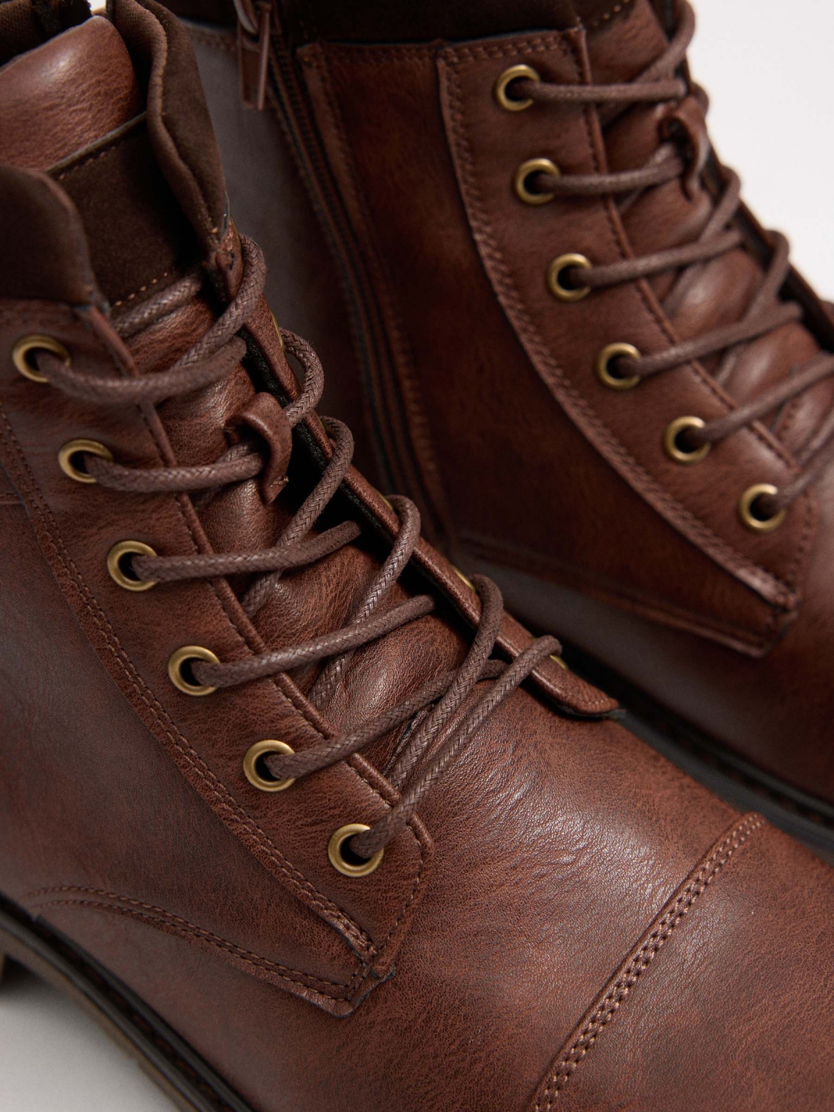 Brown leather effect buckle boots chocolate detail view
