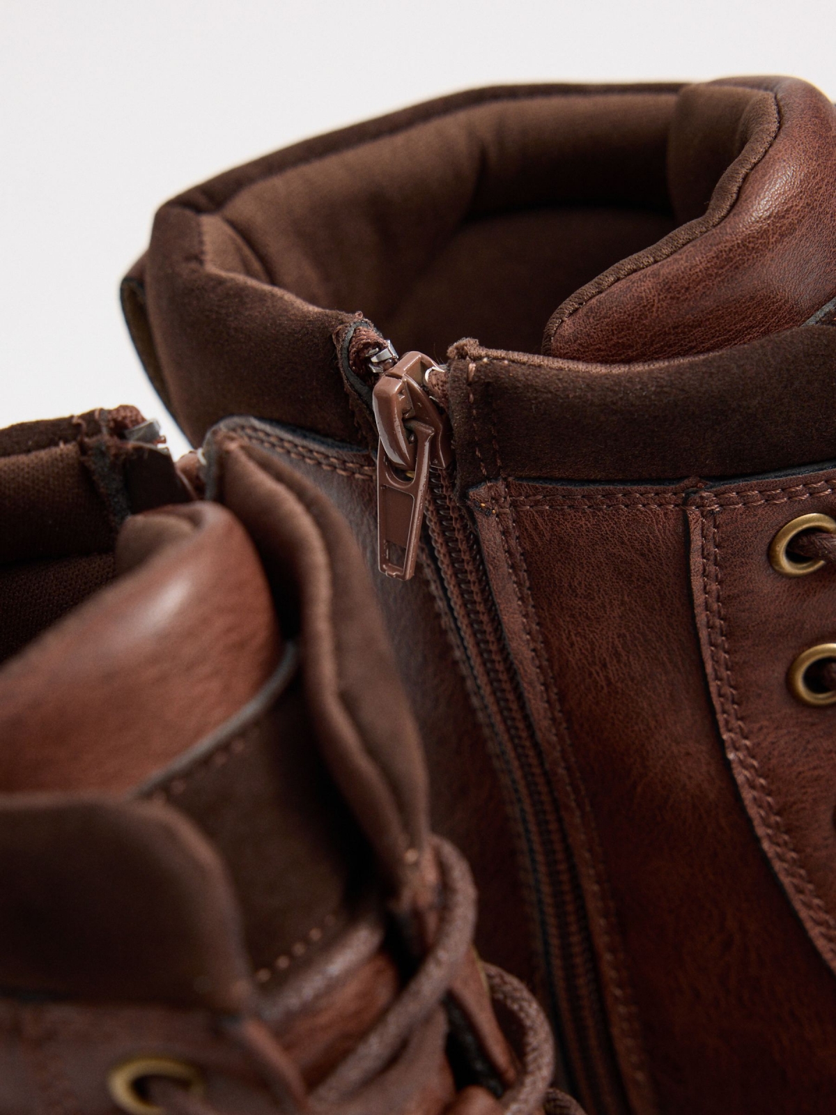 Brown leather effect buckle boots chocolate detail view