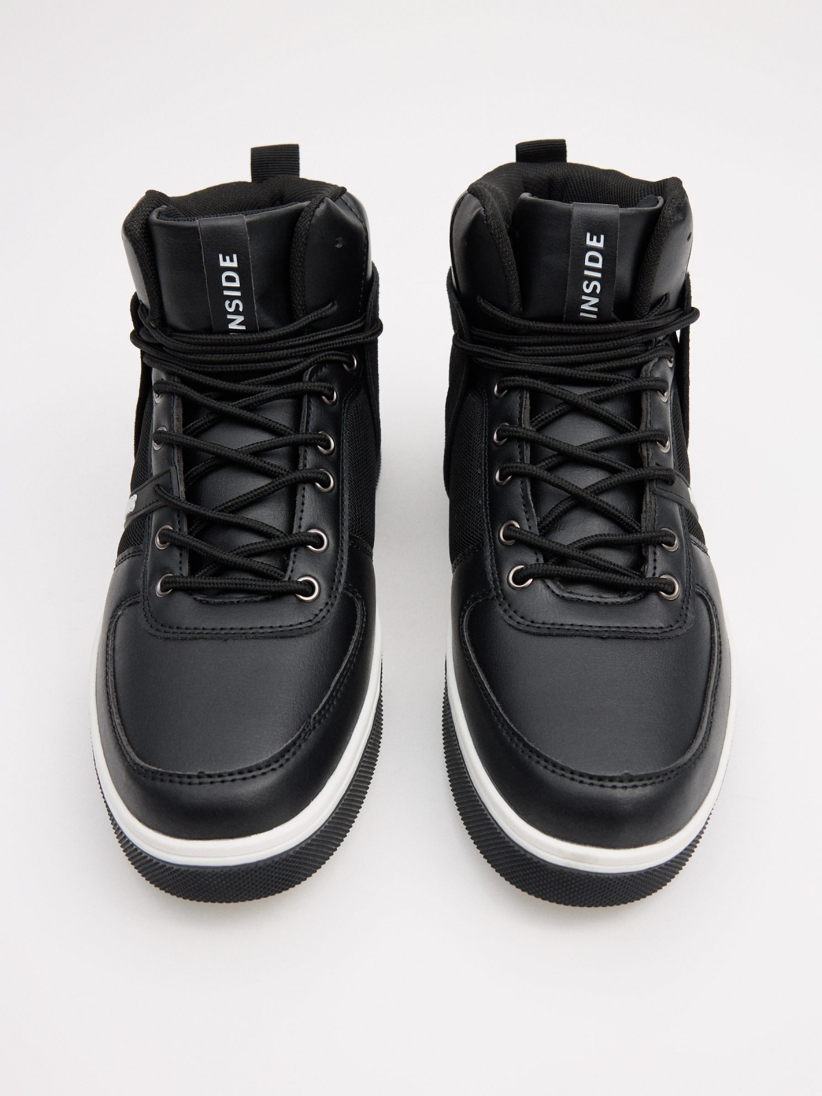 Black leather effect sports boots black zenithal view