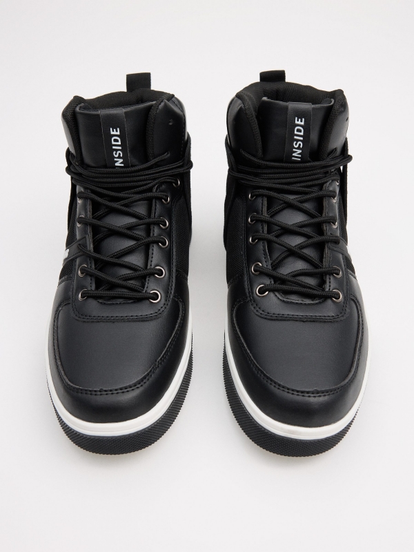 Black leather effect sports boots black zenithal view