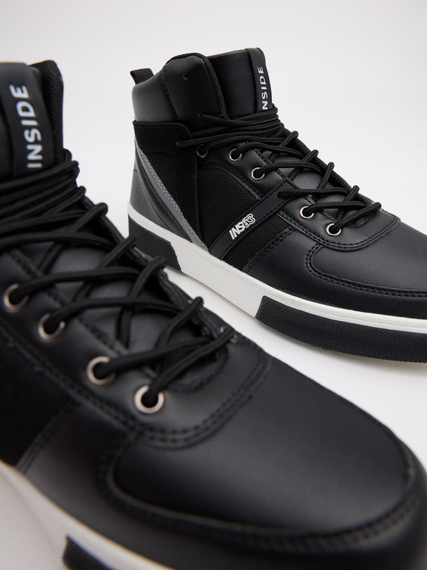 Black leather effect sports boots black detail view