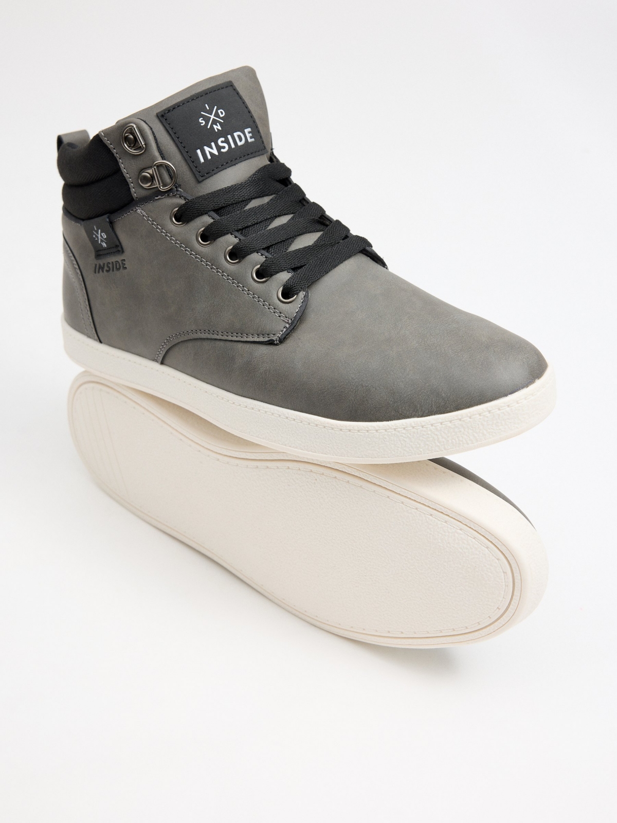 Gray sports ankle boots with padded collar grey detail view