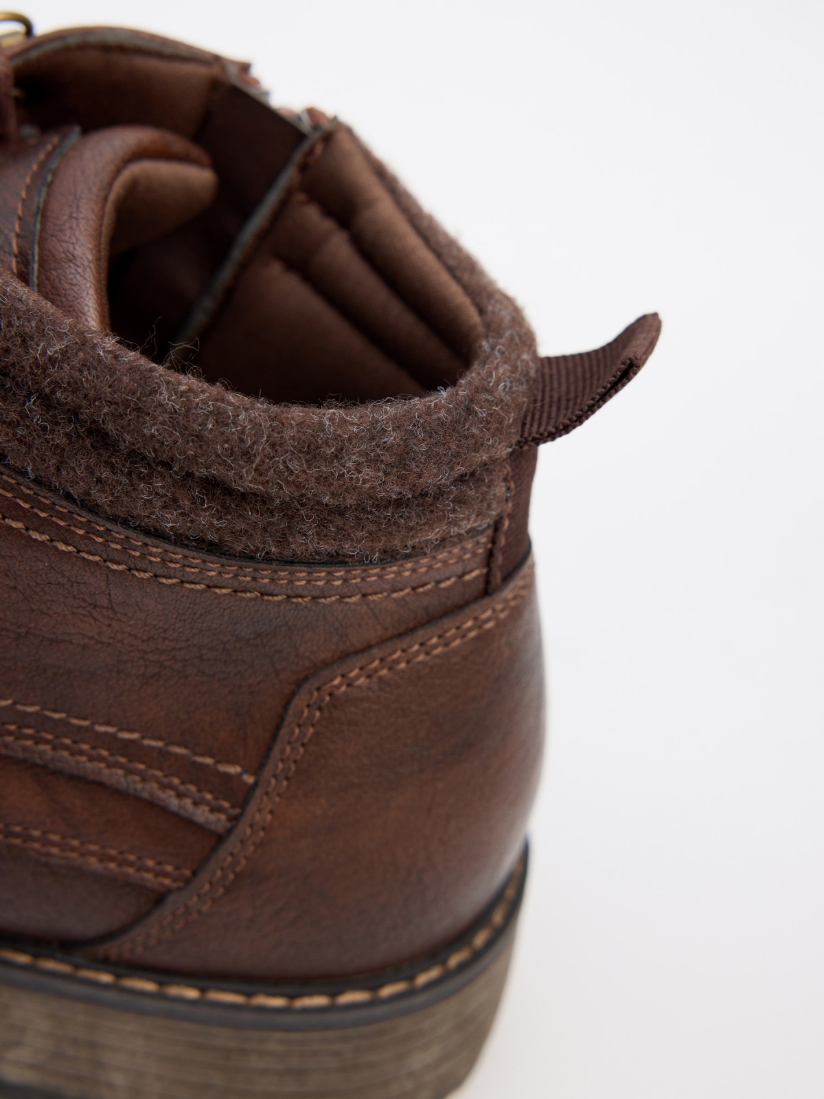 Brown ankle boots with combined collar chocolate detail view