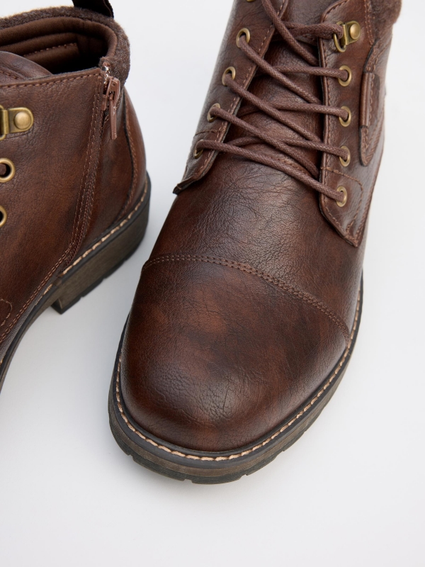 Brown ankle boots with combined collar chocolate