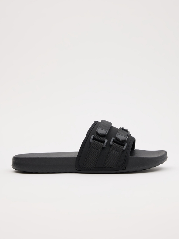Flip flops with buckle fasteners black lateral view