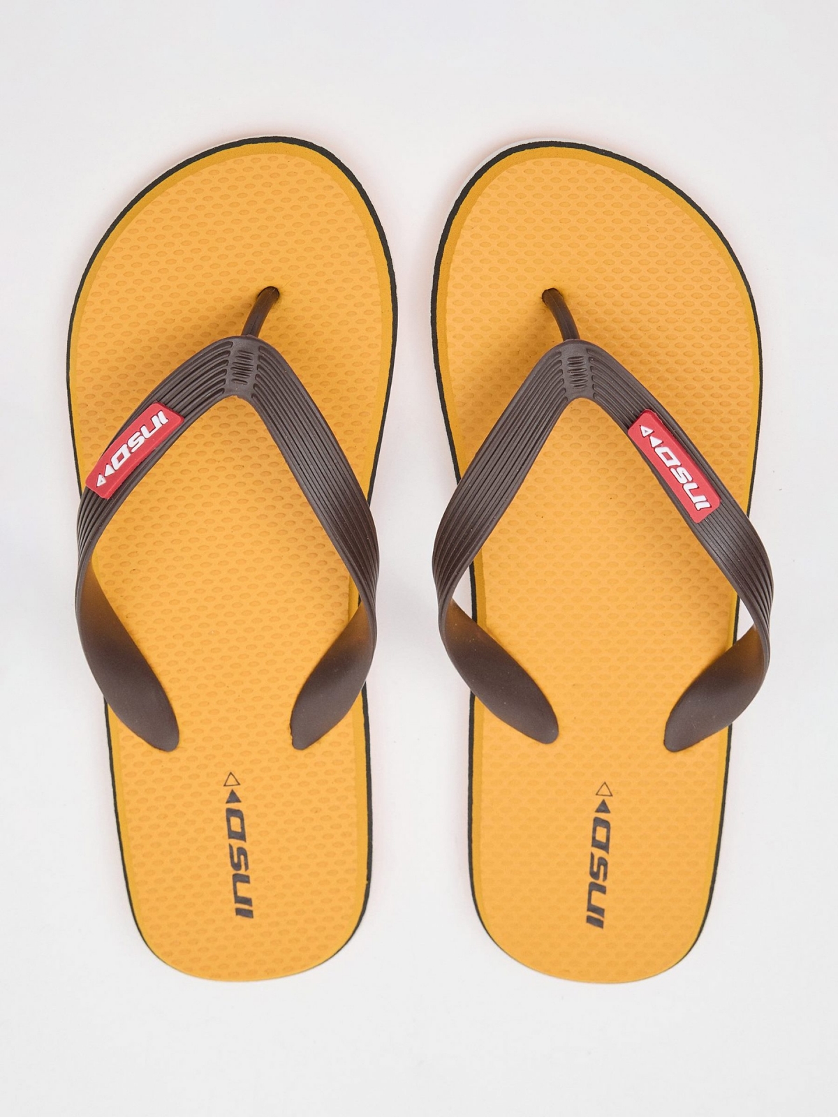 Yellow flip flop with engraved strips mustard