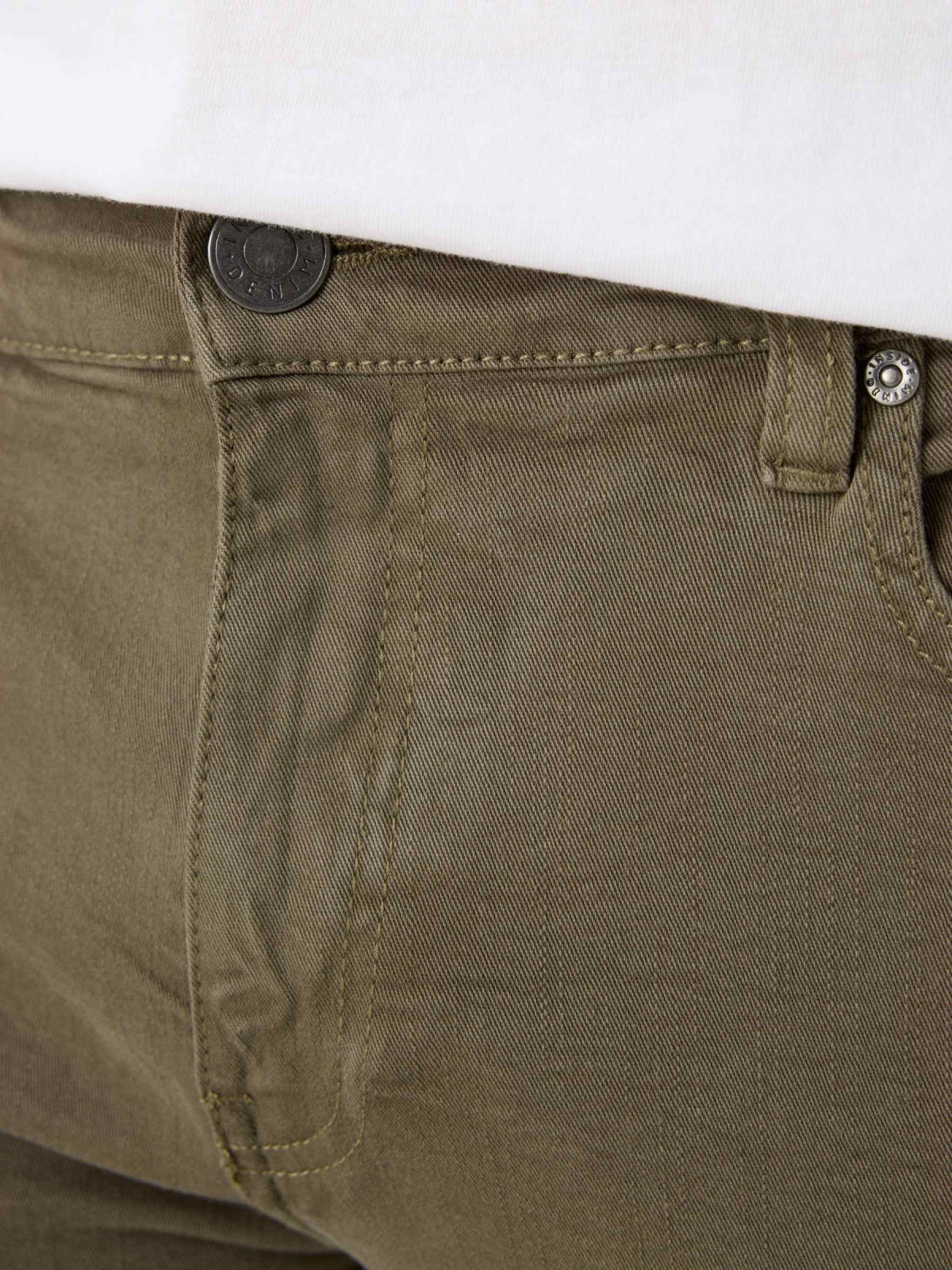 Coloured denim shorts khaki detail view