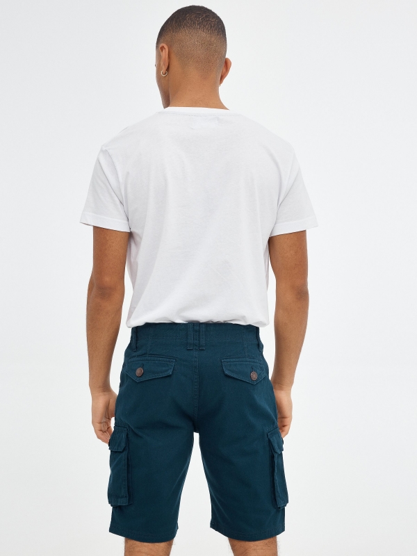 Cargo Bermuda with pockets blue middle back view