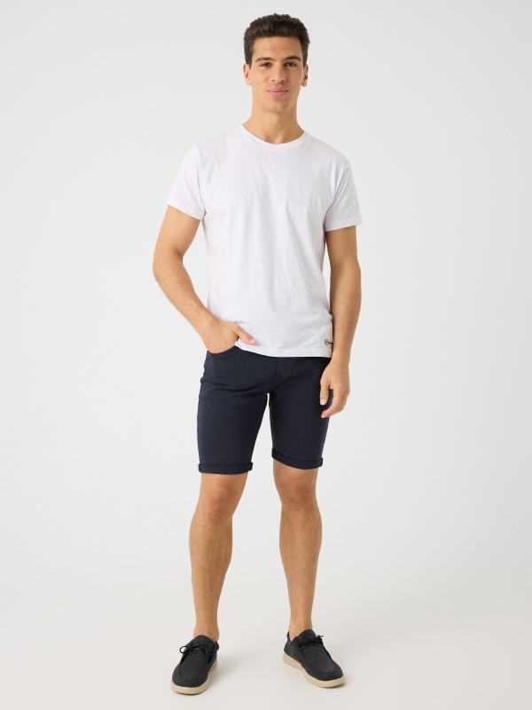 Coloured denim shorts navy front view