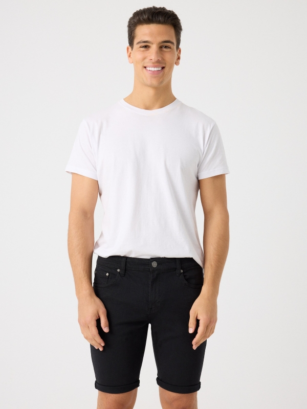 Coloured denim shorts black middle front view