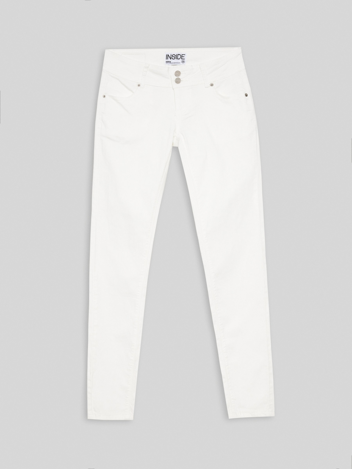  Jeans skinny de cintura baixa botão duplo branco