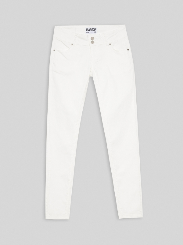  Jeans skinny tiro bajo doble botón blanco